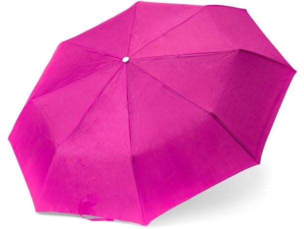 Paraguas plegable con logo con mango plateado poliéster Yaku Fucsia detalle 12