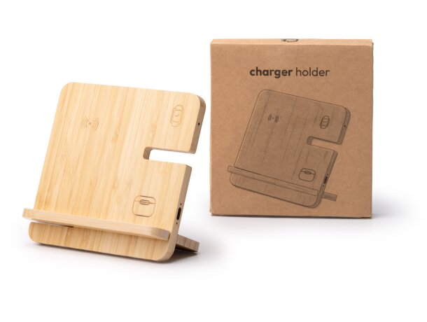 Soporte cargador inalámbrico bambú KROSY 3 en 1 15W Crudo detalle 5
