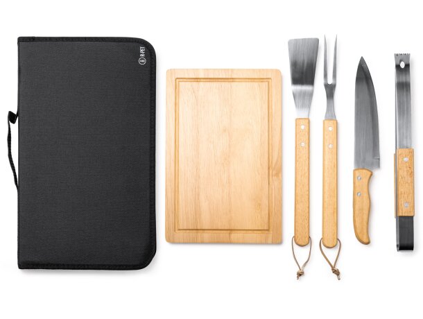 Set barbacoa Webek con accesorios de acero y madera natural Crudo detalle 4