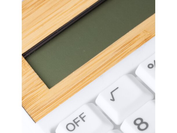 Calculadora Verex blanco con carga solar y bambú Blanco detalle 1