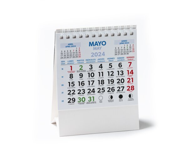 Calendario sobremesa Dean con anillas y triple vista mensual Blanco detalle 3