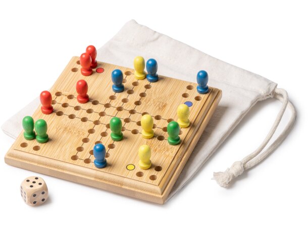 Juego de parchís Siscar en bambú natural con funda de algodón Crudo detalle 3