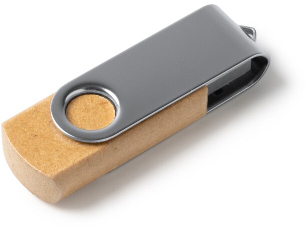 Memoria USB VIBO 16 GB en cartón reciclado con clip giratorio Crudo detalle 1
