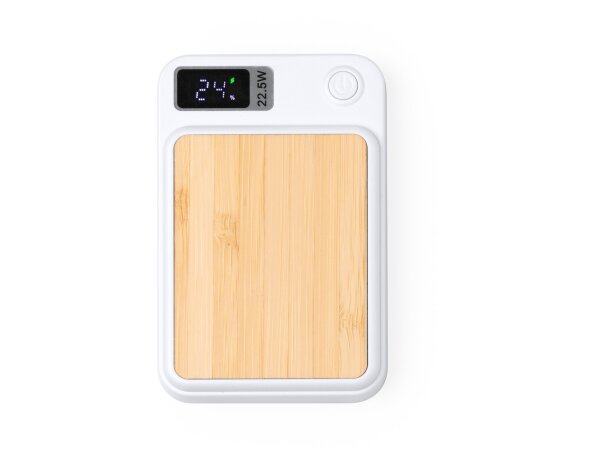 Powerbank de 5000 mah con detalles en bambú Gunder Blanco detalle 6