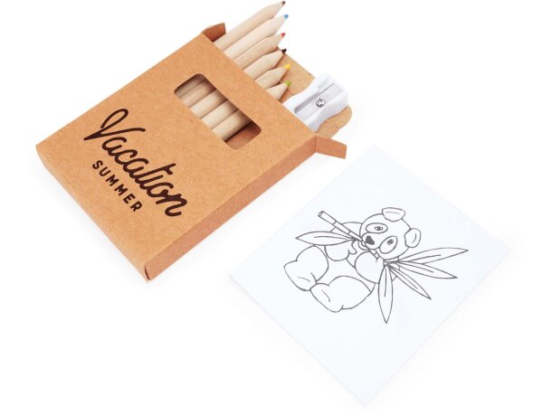 Kit para colorear con bloc con dibujos y sacapuntas Tilos Crudo detalle 3