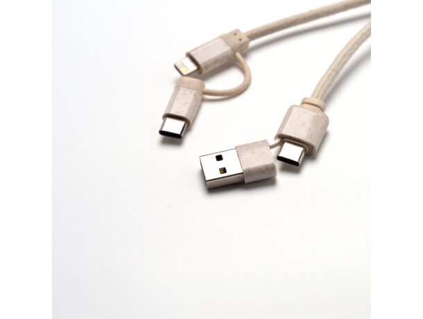Cable 4 en 1 Pombas con bambú, algodón y fibra de trigo Crudo detalle 2