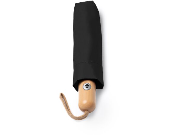 Paraguas plegable Alariz automático RPET mango bambú natural Negro detalle 4