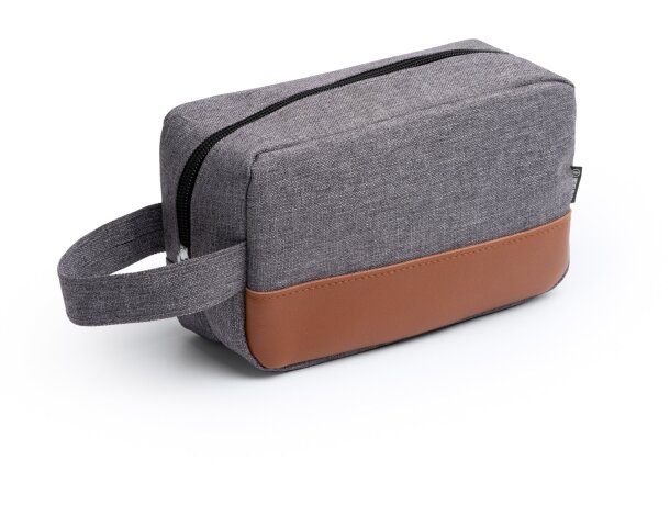 Neceser Tosun de poliéster reciclado con detalles en PU Leather Gris vigore detalle 3