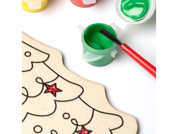 Set navidad Candel árbol madera con pinturas y pincel Arbol detalle 1