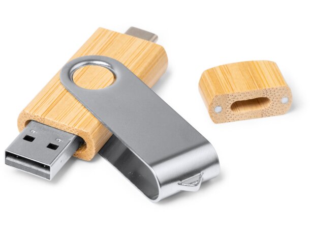Memoria USB Gatlin de bambú natural con doble conexión 32GB Bambu detalle 3
