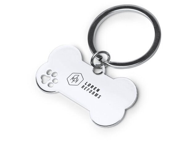 Llavero Chop plata con forma de hueso y detalle de huella Plata detalle 2