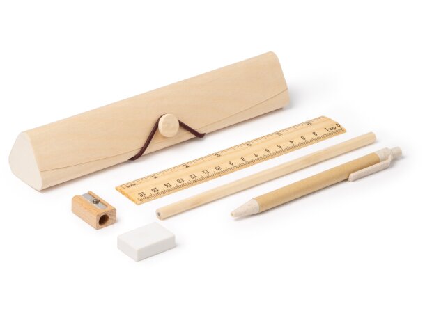 Estuche de escritura Sakis en madera natural con 5 accesorios Crudo detalle 3