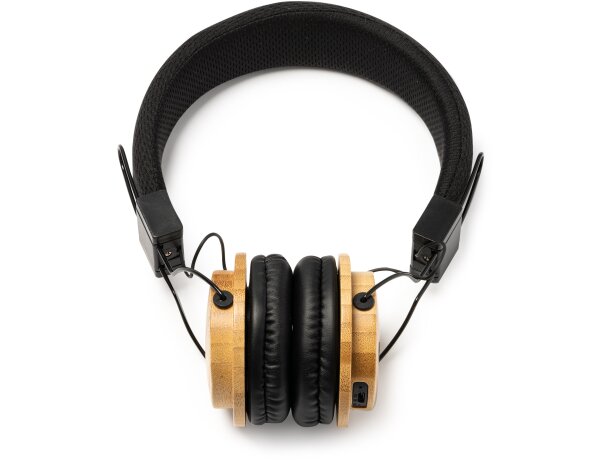 Auriculares Tango inalámbricos Bluetooth bambú y tejido RPET Negro detalle 4