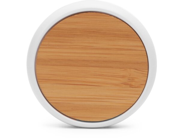 Cargador inalámbrico Soyuz bambú natural base ABS blanca 5W Crudo detalle 4