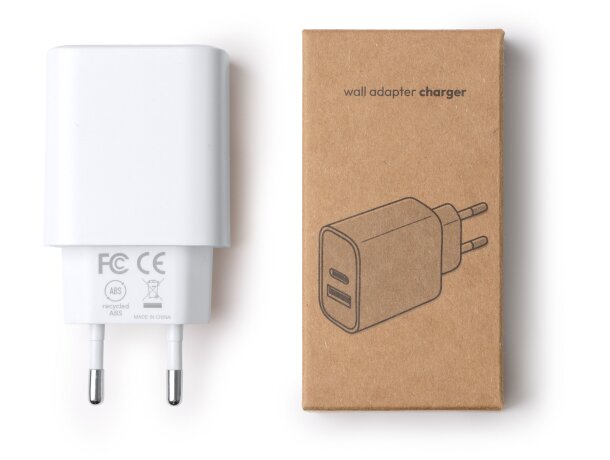 Adaptador viaje Tanky con carga rápida USB-C y USB-A 25W Blanco detalle 2