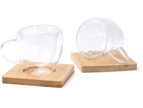 Set tazas Robus cristal borosilicato doble pared con bambú Transparente detalle 1