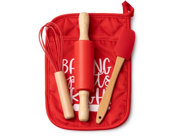Set cocina Ginger con rodillo, varilla y espátula navideña Rojo detalle 2