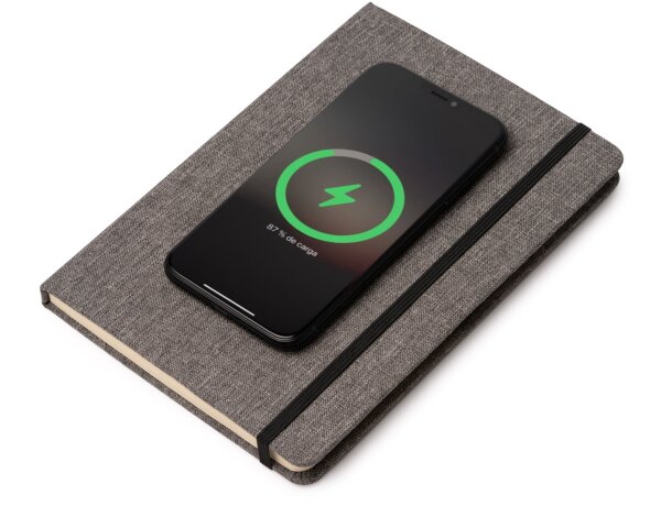 Bloc de notas Garlan con carga inalámbrica 15W en RPET Negro detalle 2