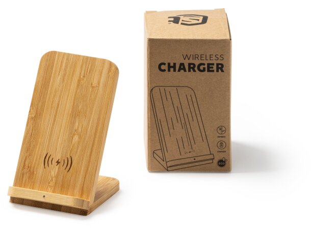 Cargador inalámbrico con soporte smartphone Gravity Bambu detalle 1
