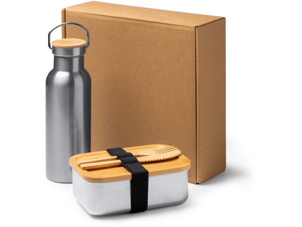 Set Bagner Natural con fiambrera 800ml y bidón 500ml bambú Crudo detalle 2