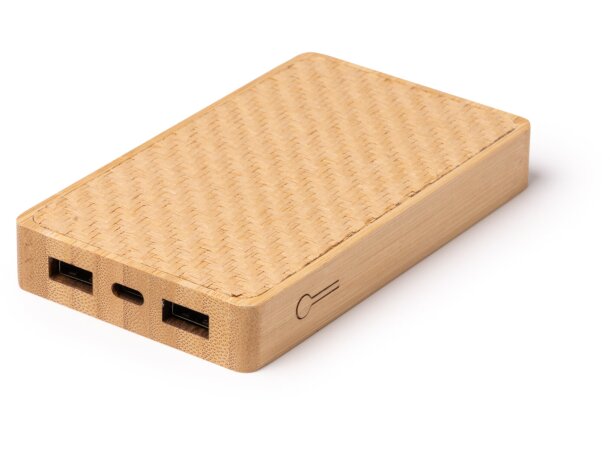 Bateria externa personalizable Akrol bambú 8000 mAh tipo C Crudo detalle 3