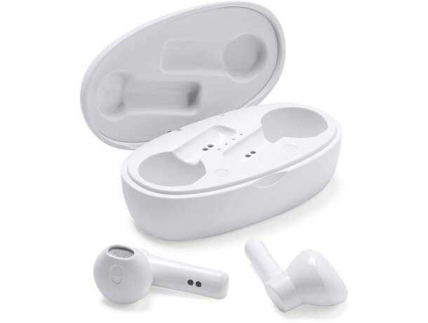 Auriculares de plástico con detalles en bambú VALDI Blanco detalle 2
