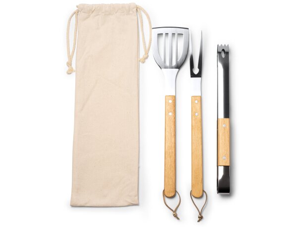 Set barbacoa CADAK acero inoxidable con mango de madera natural Crudo detalle 3