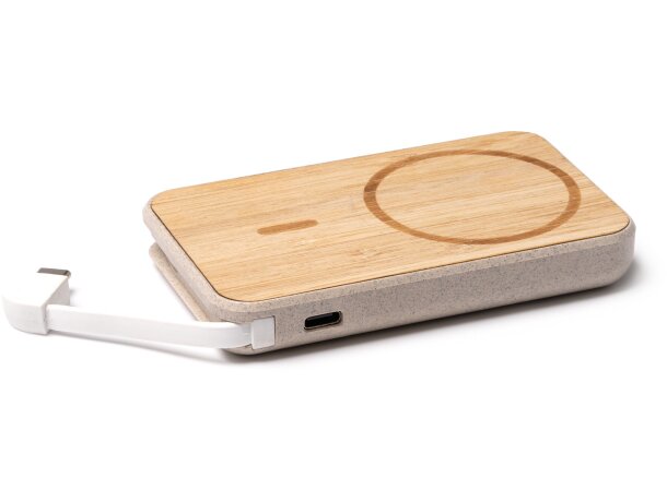 Powerbank 5000 mah de bambú Brener Crudo detalle 5