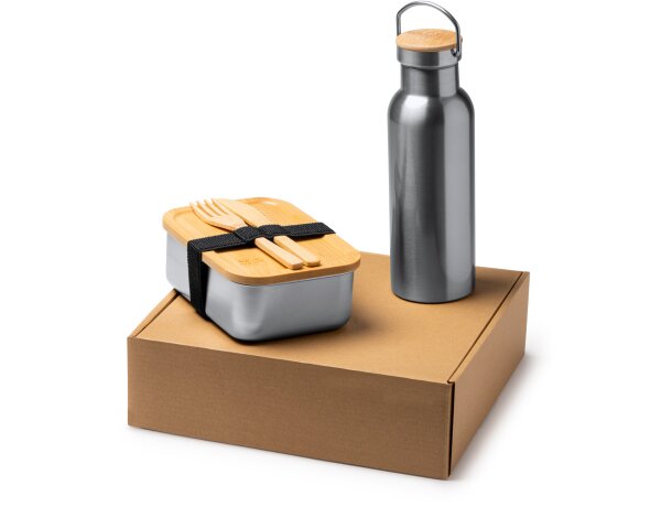 Set Bagner Natural con fiambrera 800ml y bidón 500ml bambú Crudo detalle 4
