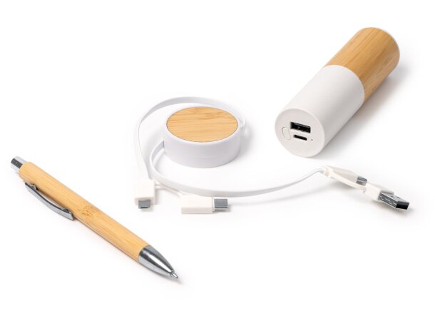 Set regalo Fargon batería externa cable cargador y bolígrafo Blanco detalle 2