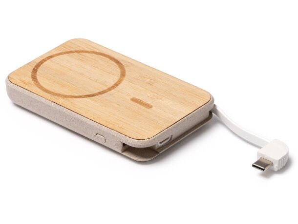 Powerbank 5000 mah de bambú Brener Crudo detalle 3