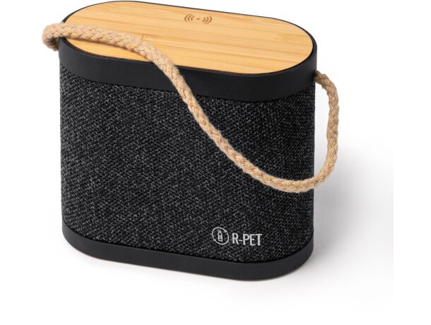 Altavoz bluetooth Bianki bambú con carga inalámbrica 15W Negro detalle 5
