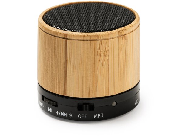 Altavoz con bluetooth de bambú Nervo Blanco detalle 4