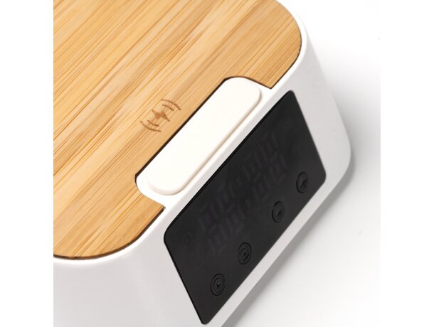 Ventilador escritorio Fuyi con carga inalámbrica y bambú Blanco detalle 1