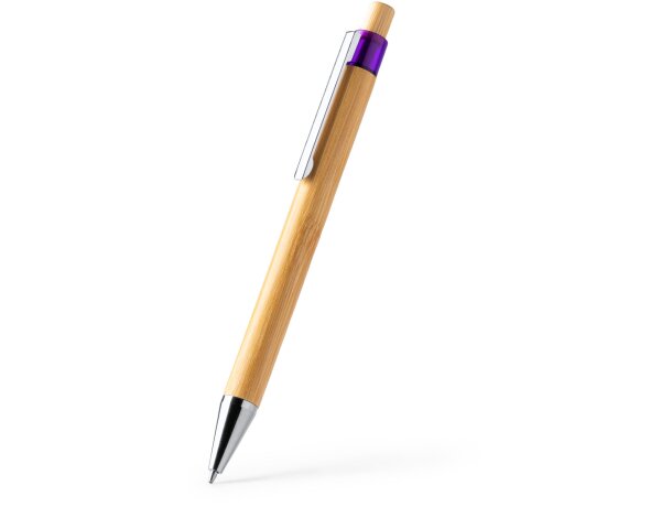 Bolígrafo de bambú Kolo con pulsador y detalles metálicos Negro detalle 3
