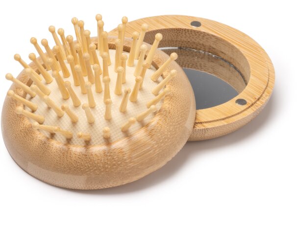 Peine plegable Seldon de bambú natural con espejo magnético Crudo detalle 4