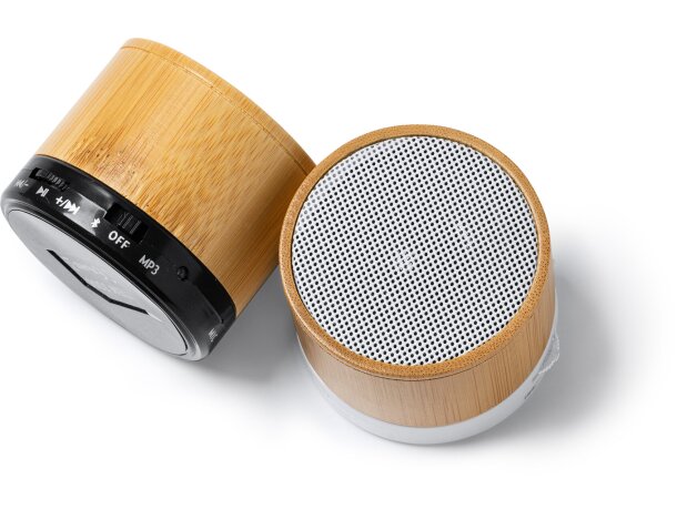 Altavoz con bluetooth de bambú Nervo Blanco detalle 3