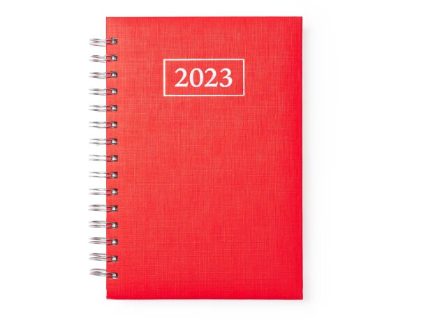 Agenda anillas Hera día página con tapa acolchada grabado relieve Rojo detalle 11