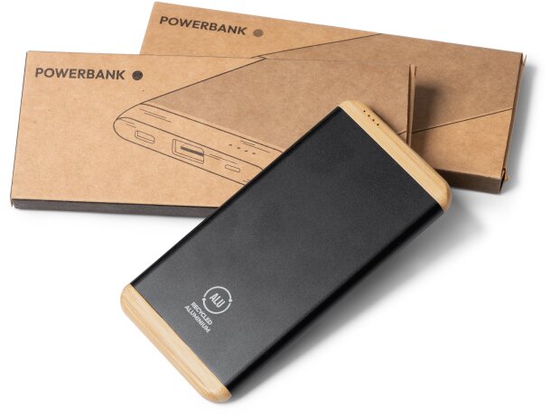 Batería externa Guler de aluminio reciclado y bambú 5000 mAh Negro detalle 3