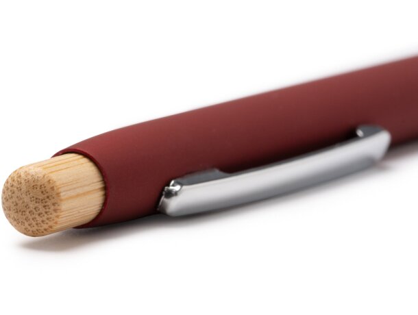 Bolígrafo Verso con detalles bambú y acabado goma cromado Blanco detalle 2