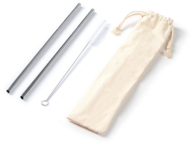 Pajitas ecológicas Malow set de 2 acero inoxidable 304 con funda algodón Crudo detalle 4