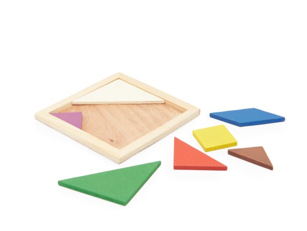 Puzzle tangram Leis en madera natural con 7 piezas y manual Crudo detalle 2