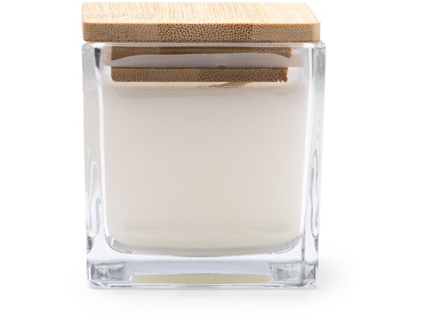 Vela aromática Rocix de vainilla en cristal con tapa de bambú Blanco detalle 5