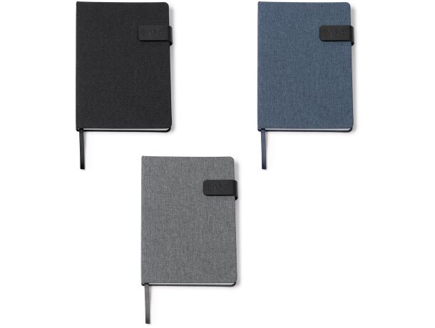 Agenda Koven de poliéster reciclado RPET día página multiidioma Negro detalle 3