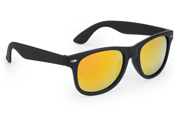 Gafas de sol publicitarias para acabado negro mate y lentes espejo Ciro Amarillo detalle 2