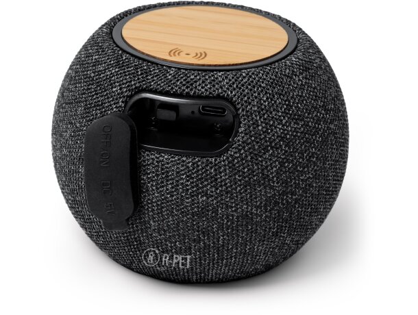 Altavoz Bandini negro bambú con cargador inalámbrico 15W Negro detalle 2