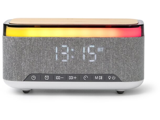 Altavoz Bluetooth MORNIX bambú reciclado con carga inalámbrica Gris vigore detalle 1
