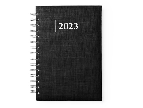 Agenda anillas Hera día página con tapa acolchada grabado relieve Negro detalle 8