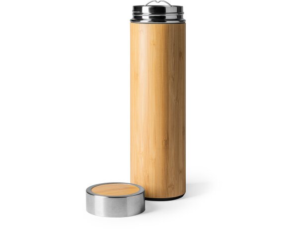 Bidón térmico Kinata bambú natural con infusor té extraíble Crudo detalle 6
