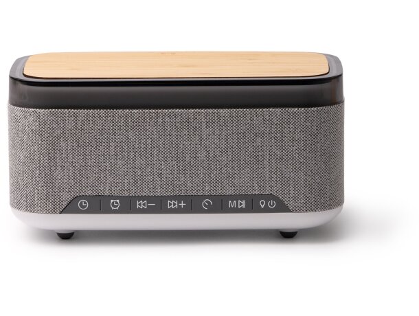 Altavoz Bluetooth MORNIX bambú reciclado con carga inalámbrica Gris vigore detalle 5